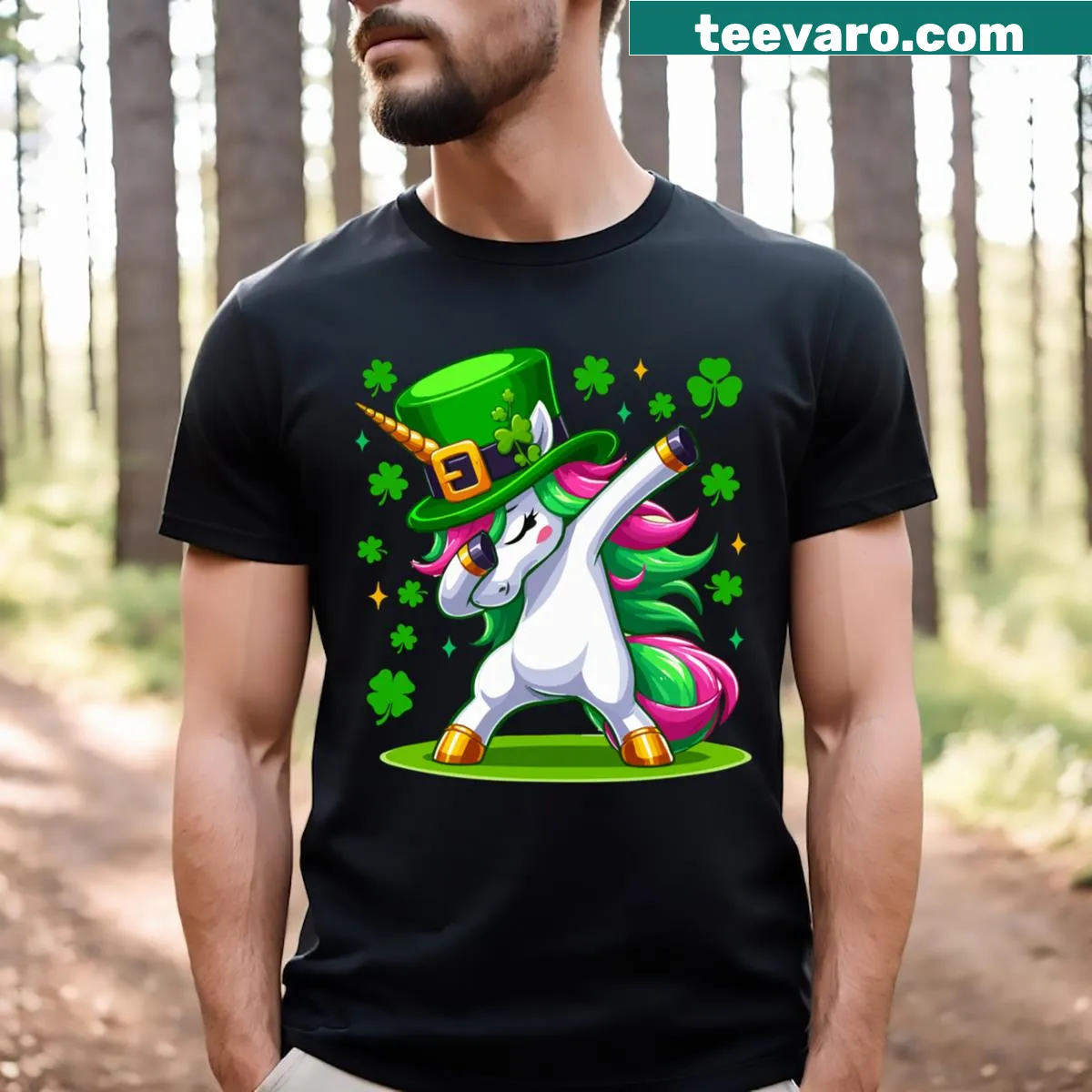 Cute dabbing unicorn leprechaun t-shirt for St. Patrick's Day — on a men's t-shirt