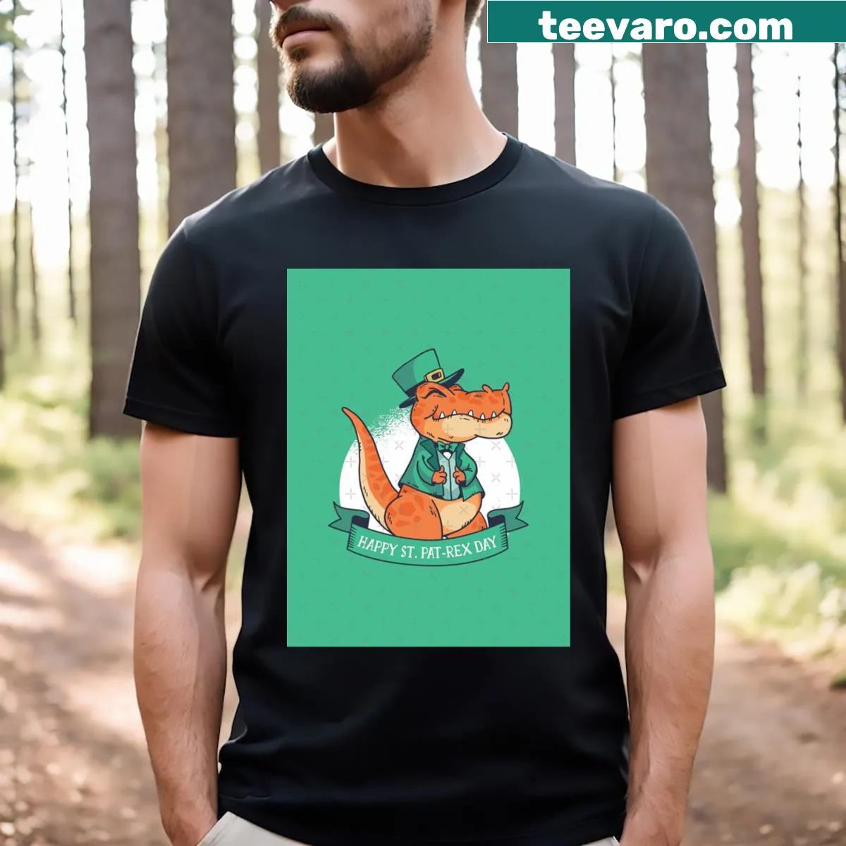 Playful St Patrick's Day t-shirt featuring a dinosaur design — on a men's t-shirt