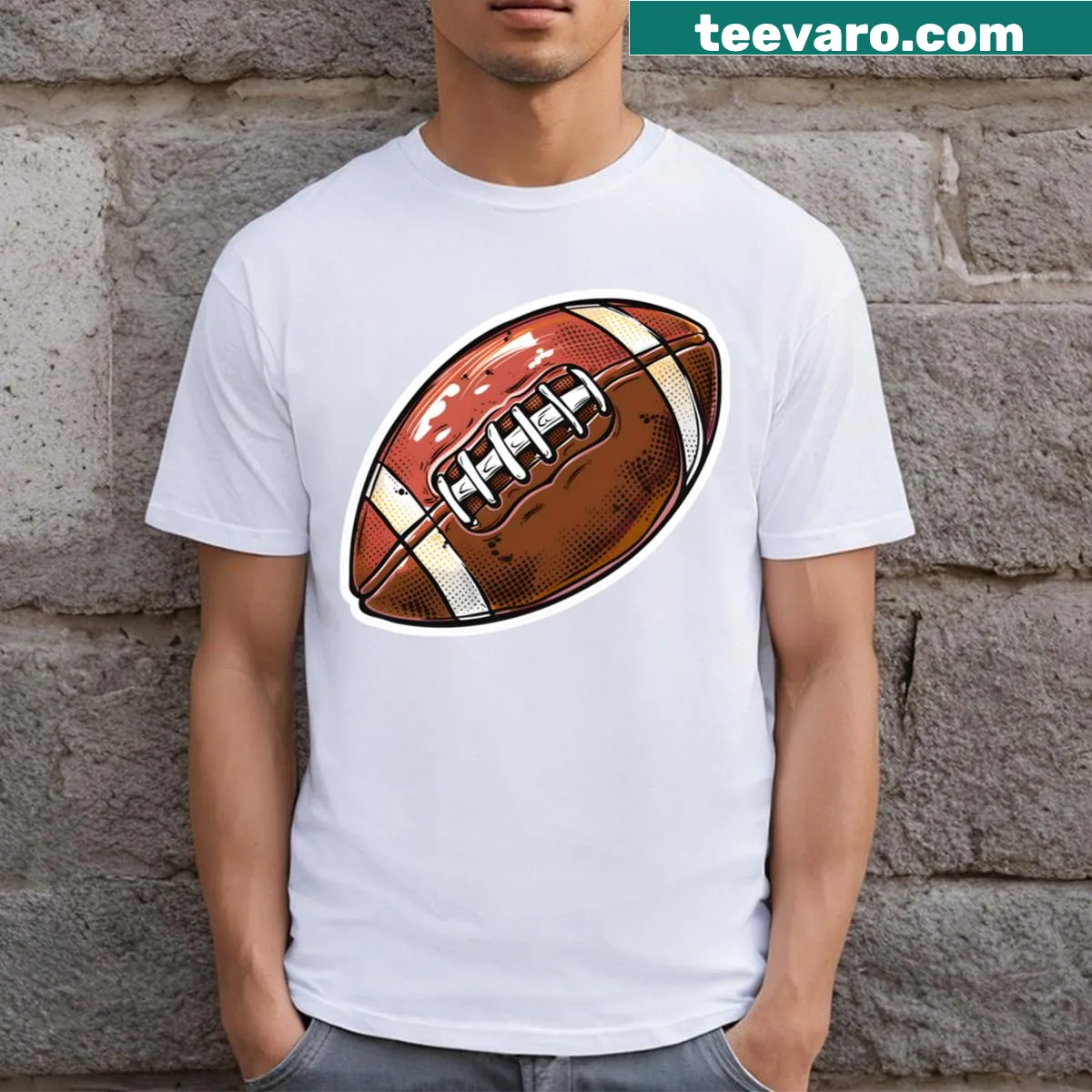 Illustration of American football on a long T-shirt — on a men's t-shirt