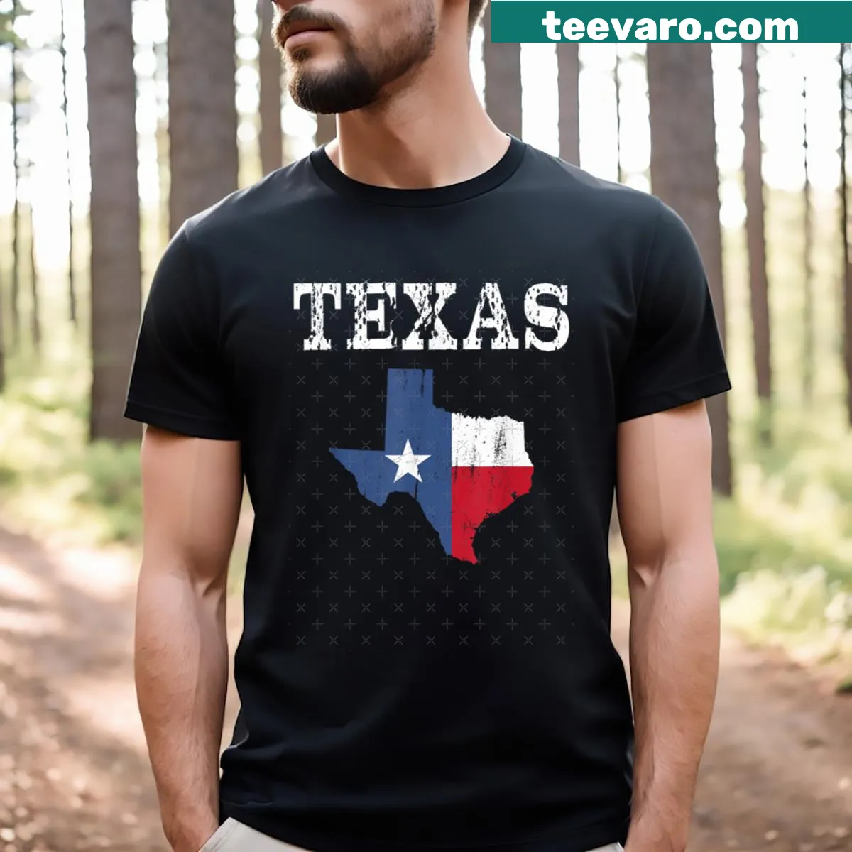 Texas state flag map design T-shirt — on a men's t-shirt