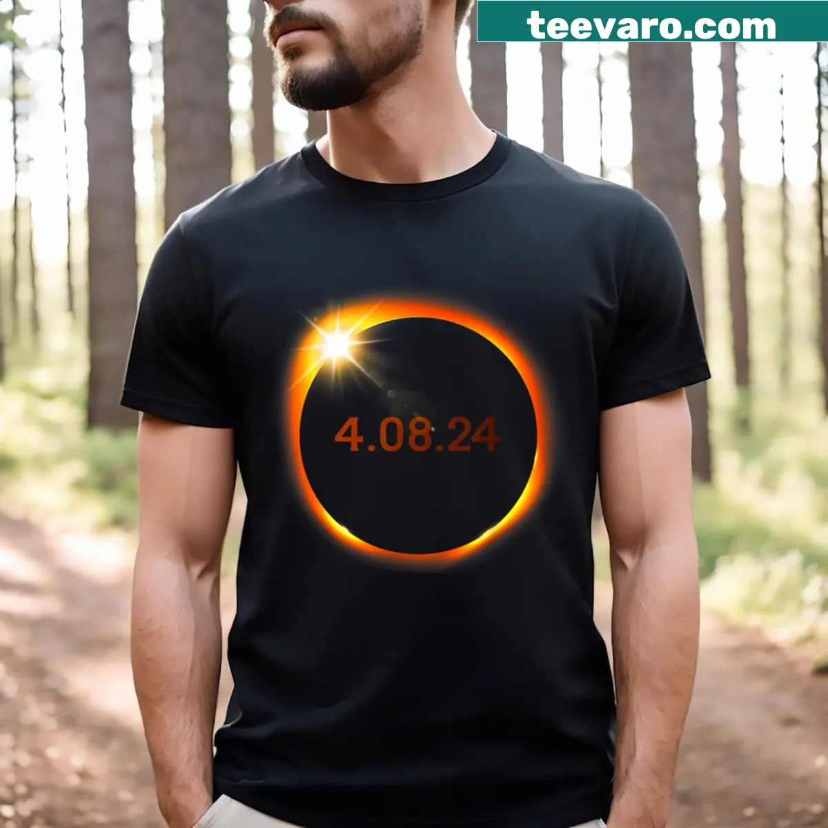 T-shirt featuring illustrations of the Total Solar Eclipse 2024 — on a men's t-shirt