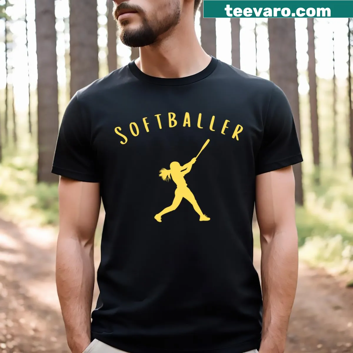 Humorous softball graphic on a summer-themed women's t-shirt — on a men's t-shirt