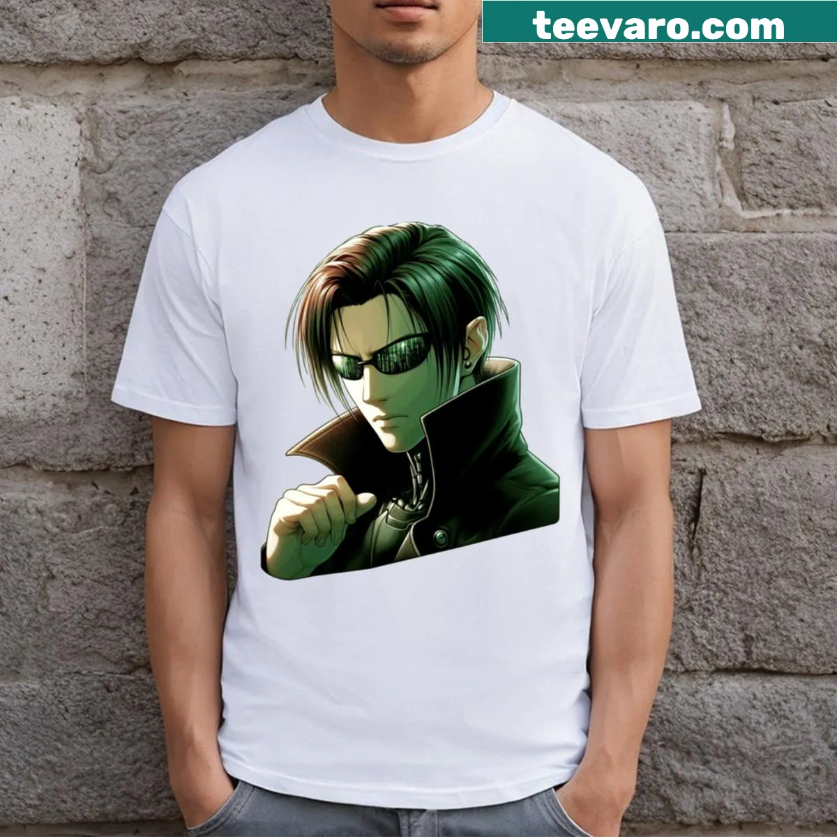 Illustrated Anime Neo portrait on T-shirt — on a men's t-shirt