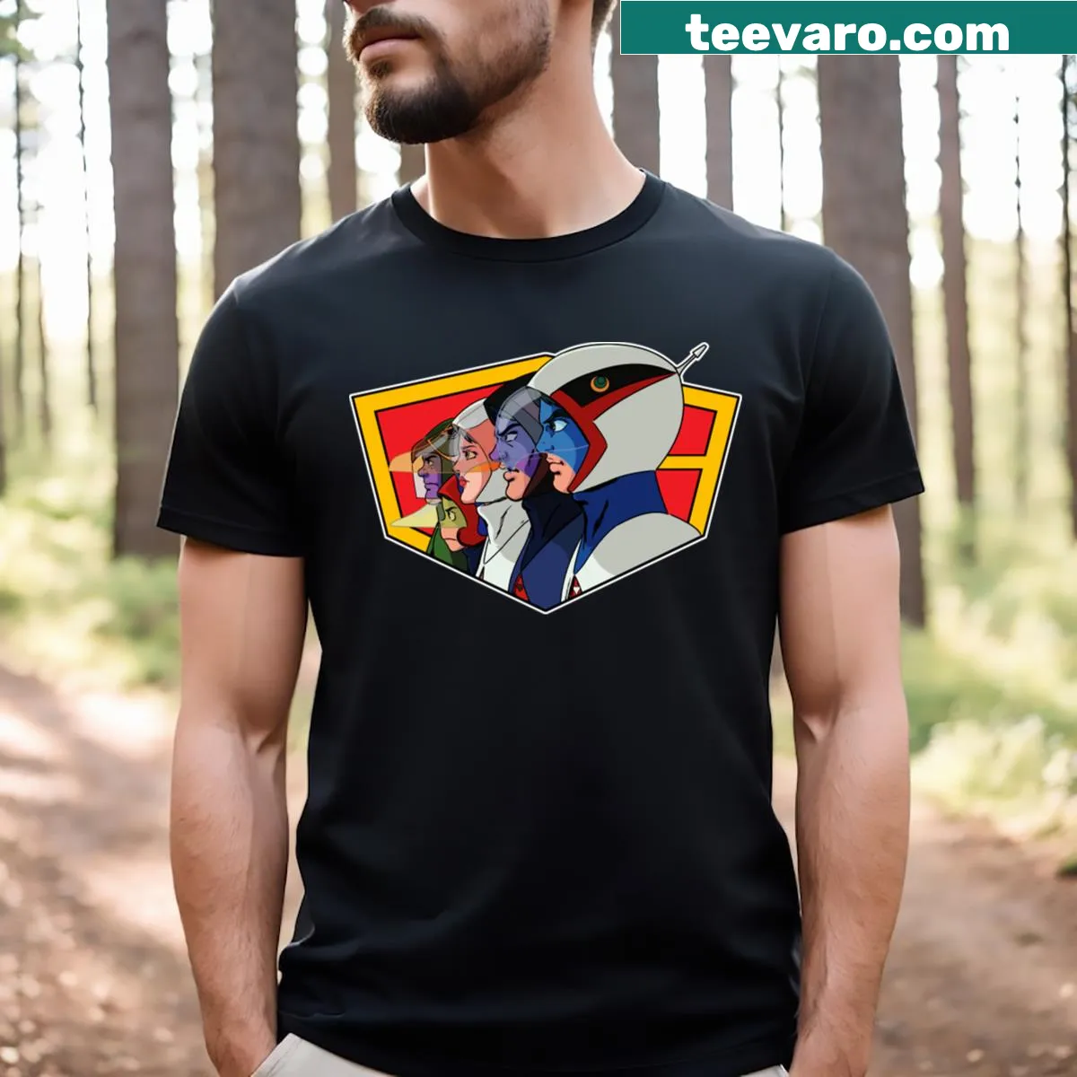 Bold Battle Of The Planets themed t-shirt — on a men's t-shirt