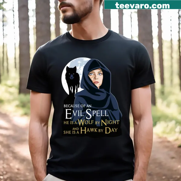 Eerie graphic featuring spell motifs on a T-shirt.