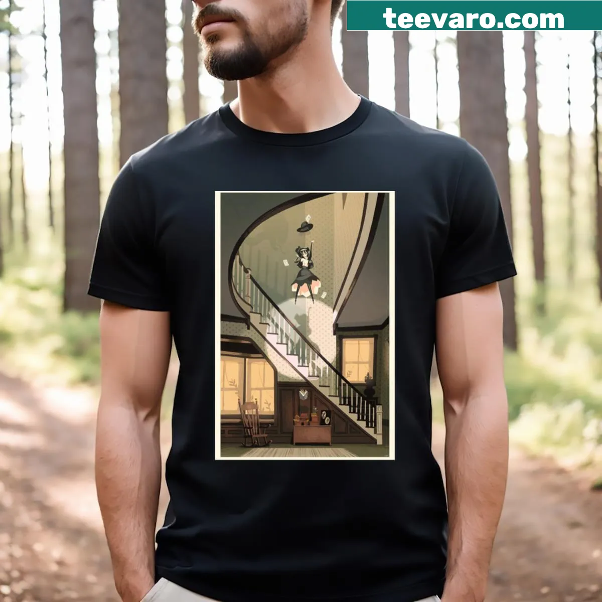 Beetlejuice-themed T-shirt featuring retro poster design. — on a men's t-shirt