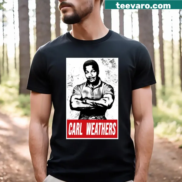 Minimalist T-shirt with bold typography honoring Carl Weathers