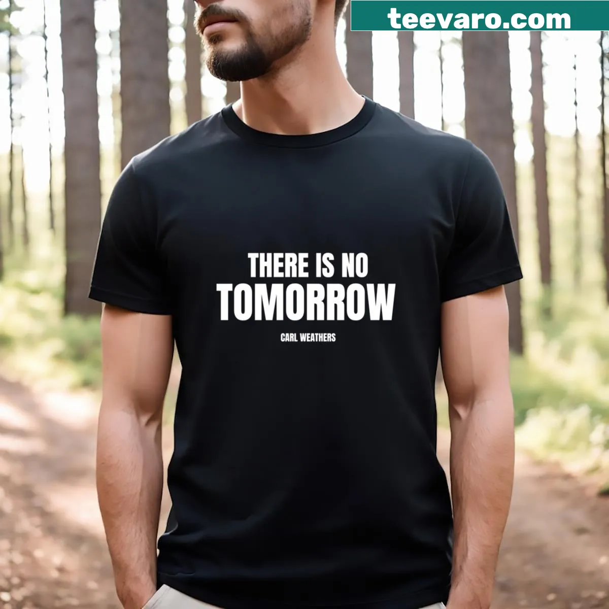 T-shirt celebrating Carl Weathers with a playful design — on a men's t-shirt