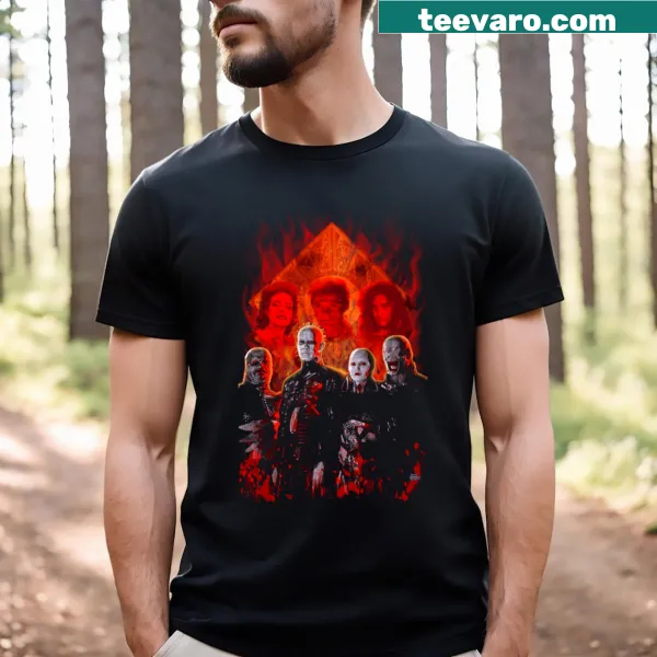 Graphic T-shirt featuring Cenobites and puzzle box illustration