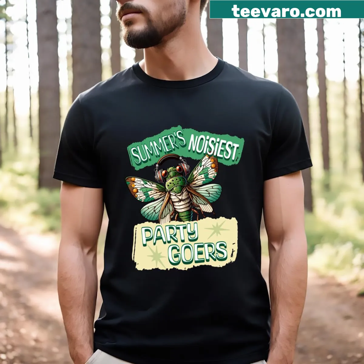 Cicadas Nature's Comeback Kid funny t-shirt design — on a men's t-shirt