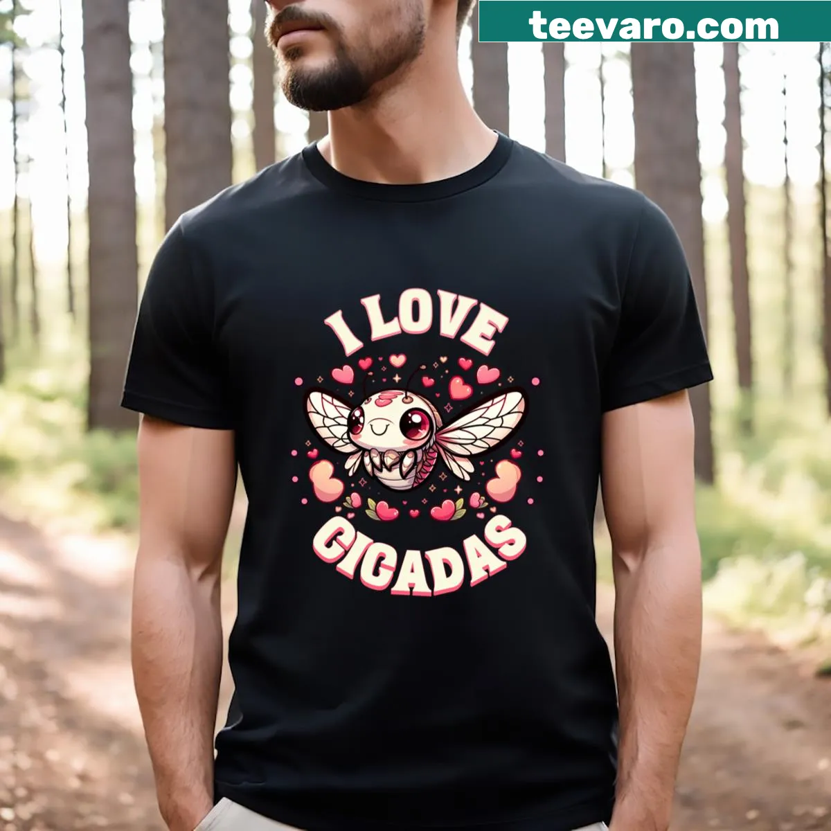 Funny T-shirt with cicada-themed typography — on a men's t-shirt