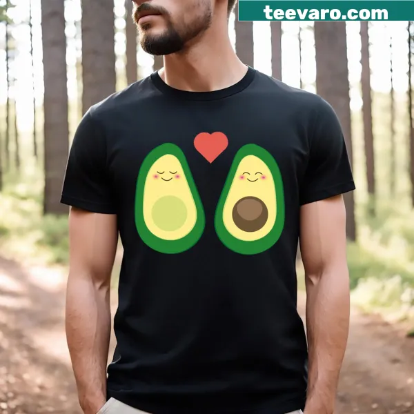 Cartoon avocados with faces and heart on the t-shirt