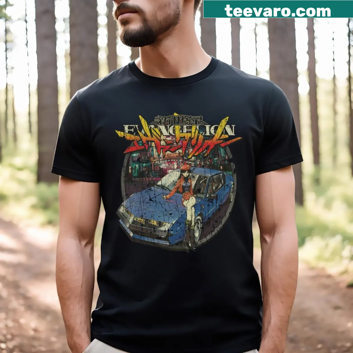 Illustration of Misato Katsuragi from Evangelion on a T-shirt — on a men's t-shirt