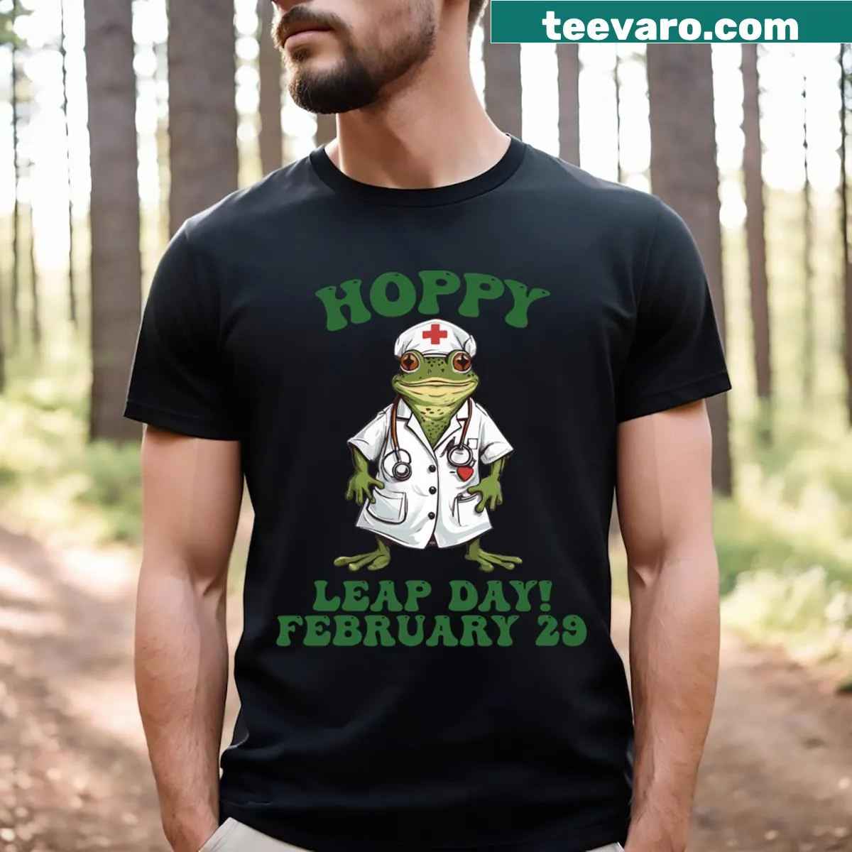 Cute frog design T-shirt for Leap Day, tailored for nurses — on a men's t-shirt