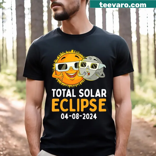 T-shirt featuring a playful graphic of the total solar eclipse
