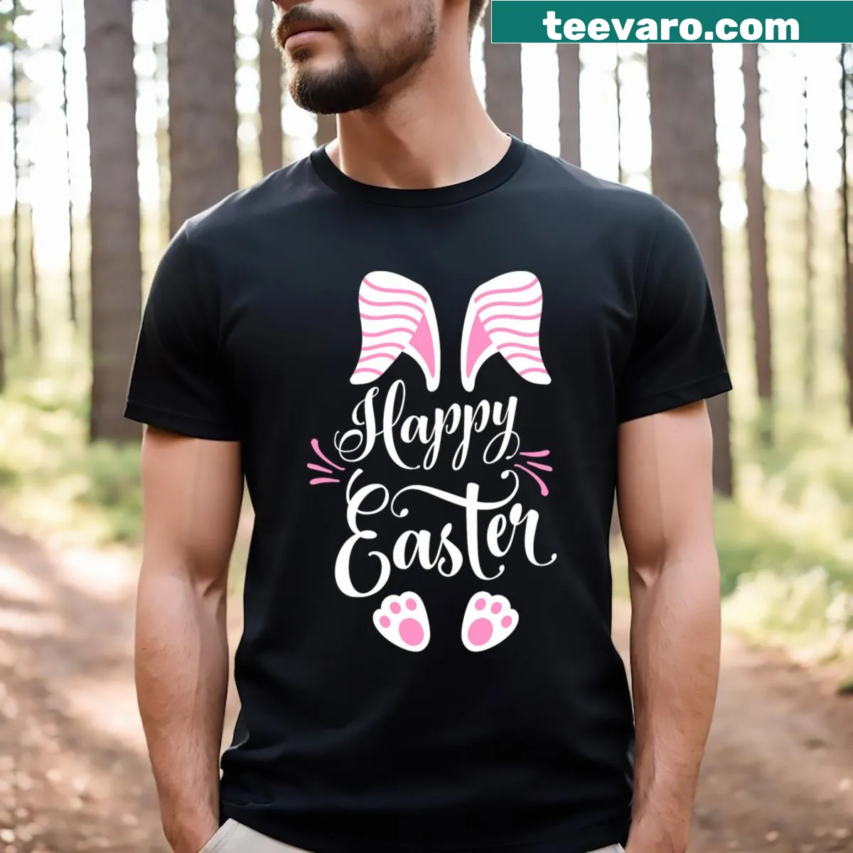 Girls Easter t-shirt with a cute bunny face illustration — on a men's t-shirt