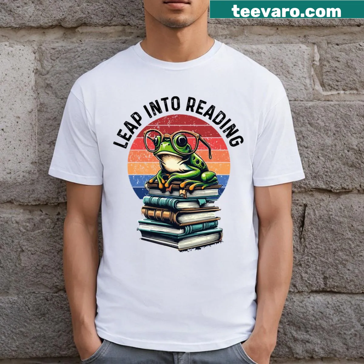 Leap Day Teacher T-shirt with graphics promoting reading and Leap Day. — on a men's t-shirt