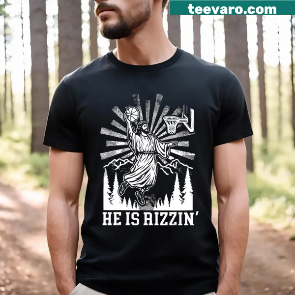 Illustrated T-shirt featuring Jesus playing basketball with humorous text.