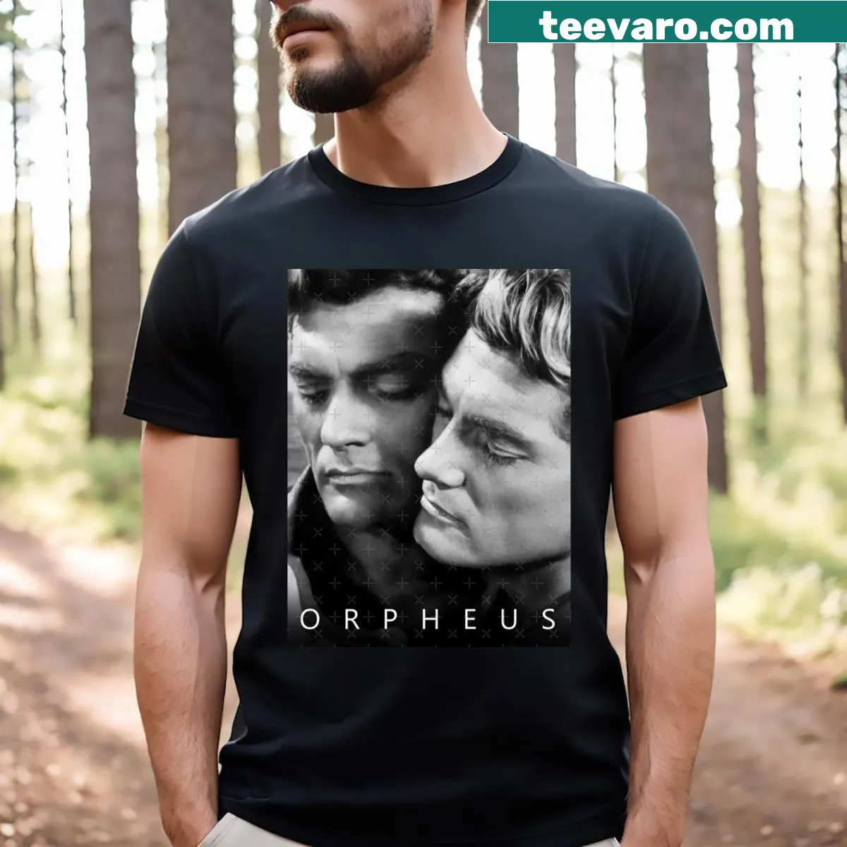 Illustrative graphic inspired by Orpheus by Jean Cocteau on a T-shirt — on a men's t-shirt