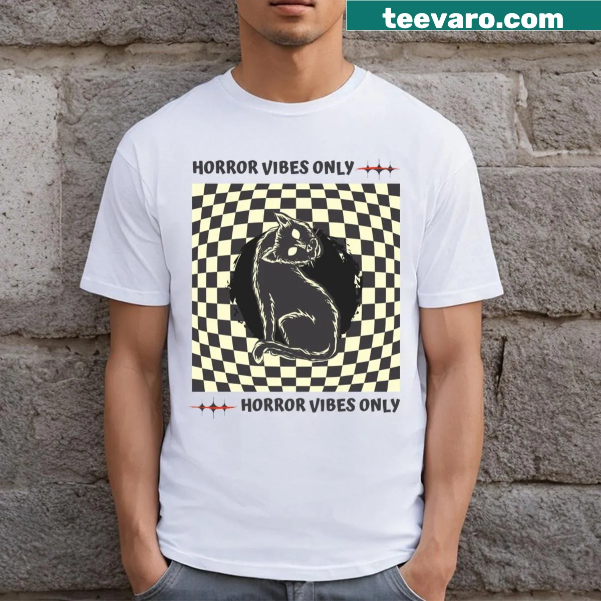 Funny horror-themed T-shirt with playful graphic — on a men's t-shirt