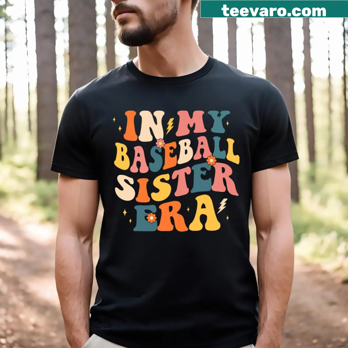 Supportive t-shirt for baseball sisters with 'In My Baseball Sister Era' text — on a men's t-shirt