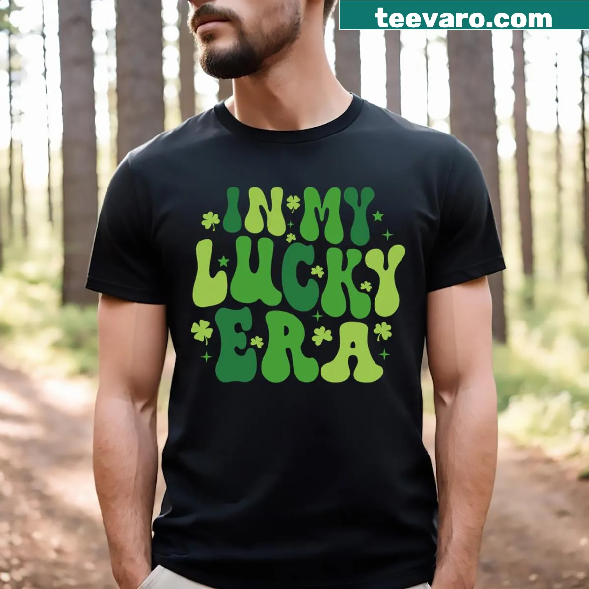 Festive St. Patrick's Day T-shirt with a shamrock graphic — on a men's t-shirt