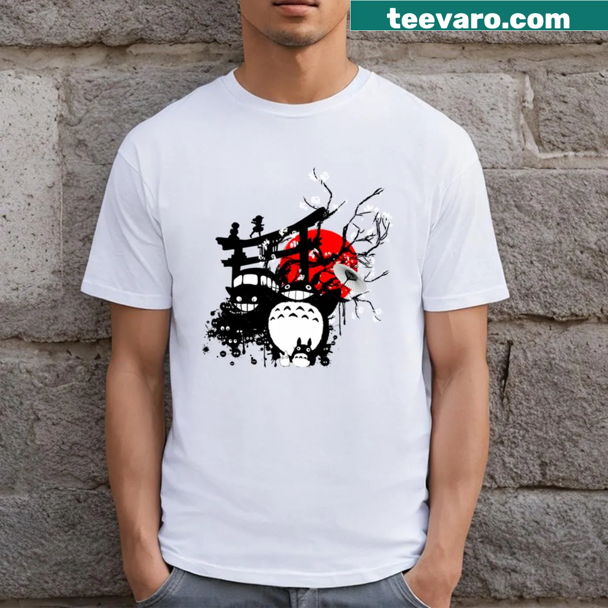 T-shirt featuring Japanese-inspired graphic design — on a men's t-shirt