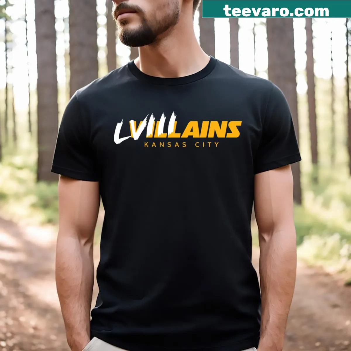 Kansas City Chiefs t-shirt featuring bold 'Villains' text — on a men's t-shirt