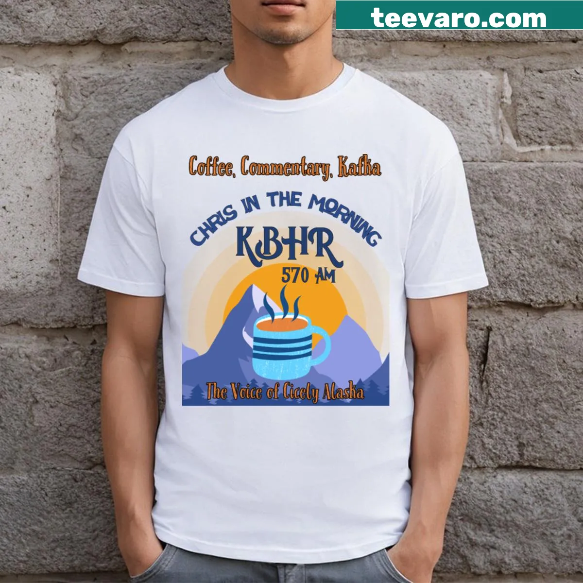 Funny coffee-themed t-shirt for morning enthusiasts — on a men's t-shirt
