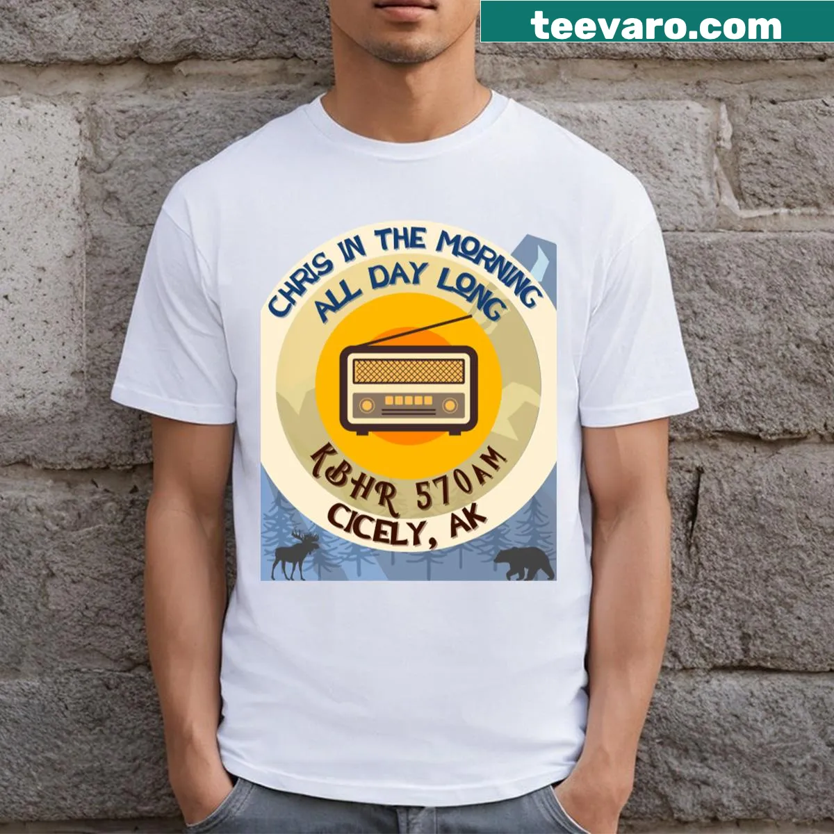 Vintage graphic t-shirt inspired by Kbhr Chris In The Morning radio. — on a men's t-shirt