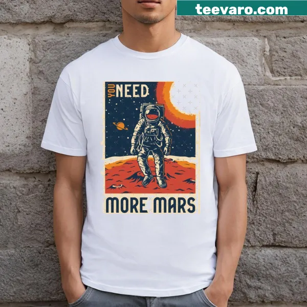 Whimsical shirt with a space theme and Mars illustration