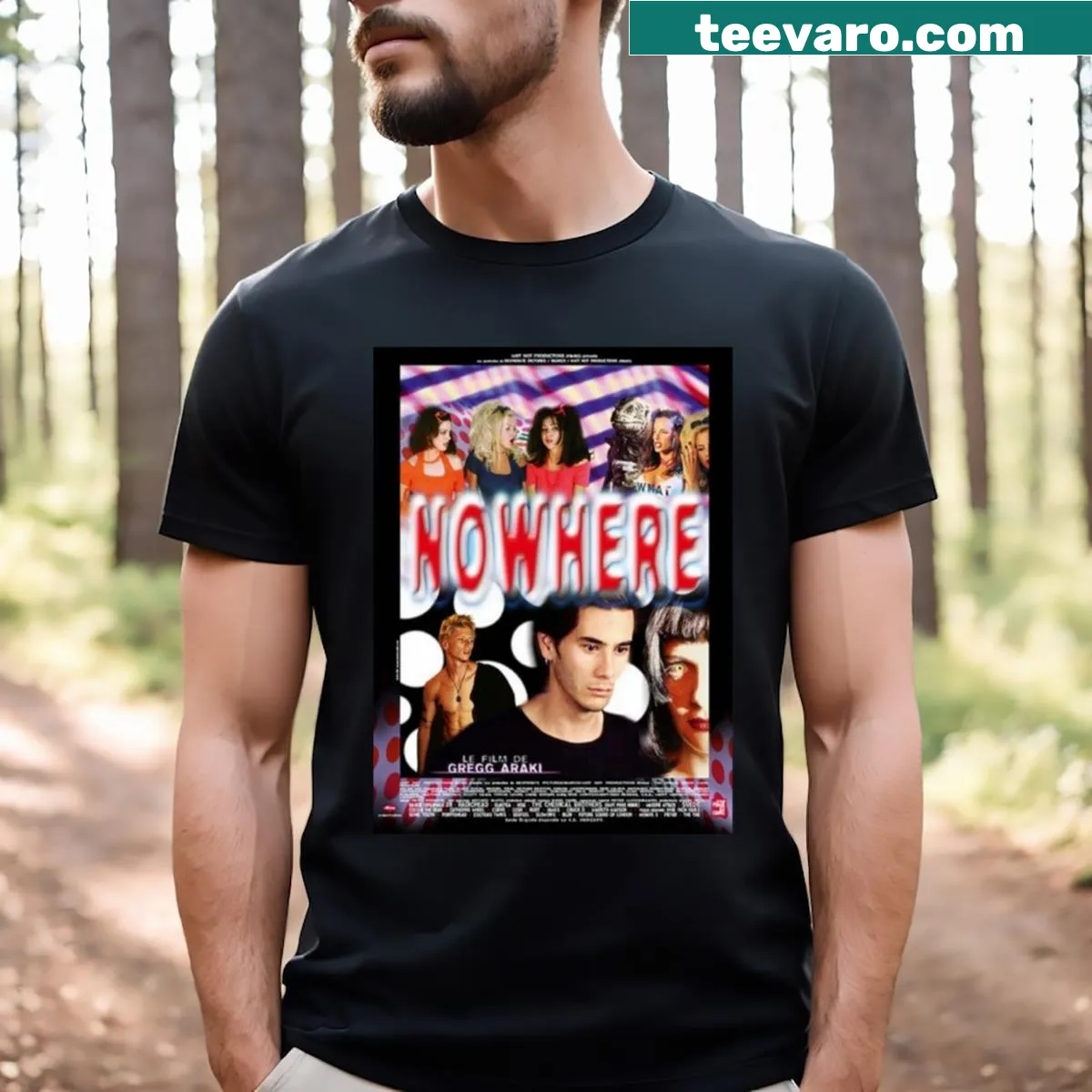 T-shirt featuring artwork inspired by the 1997 movie Nowhere — on a men's t-shirt