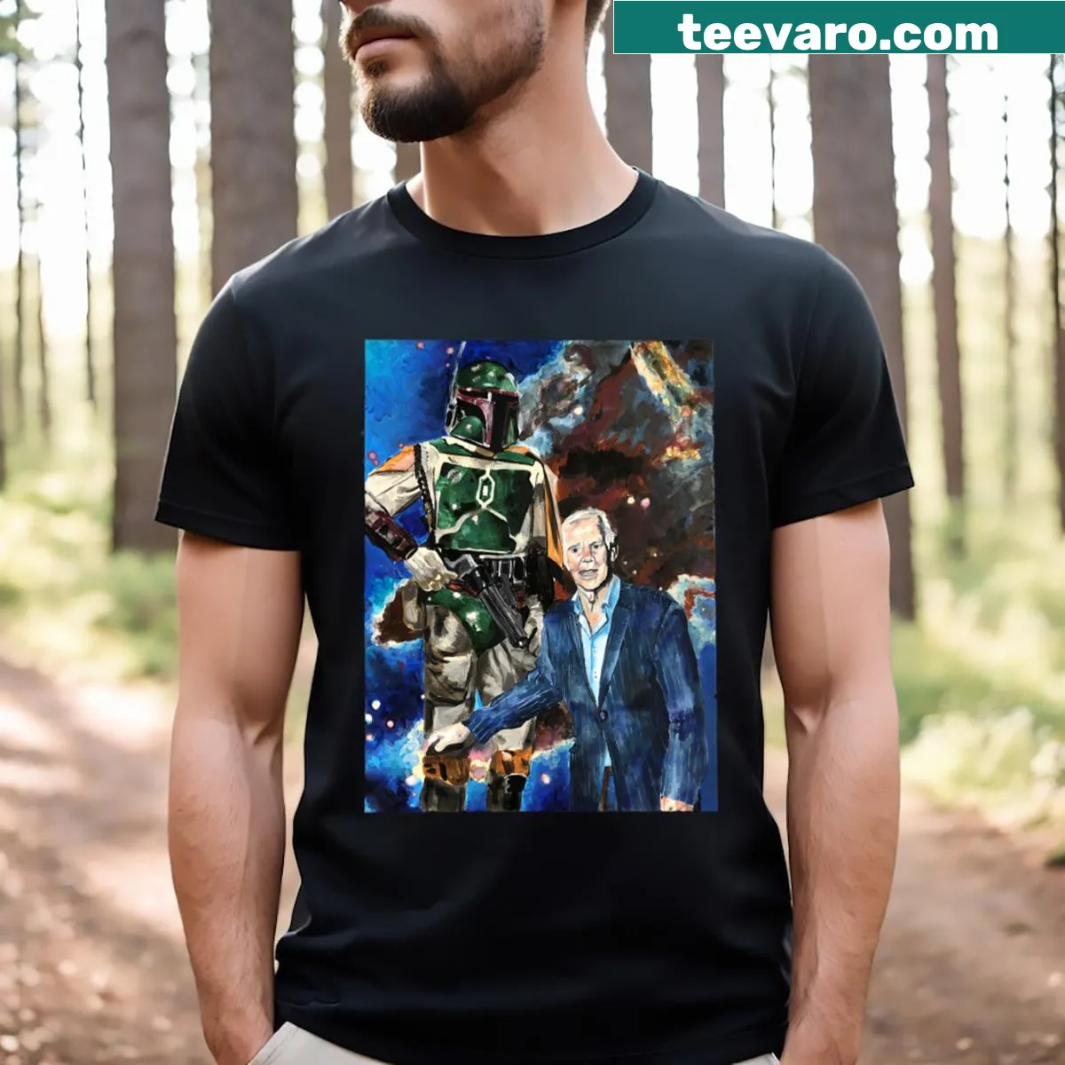 Bold graphic of an Original Bounty Hunter on a T-shirt — on a men's t-shirt