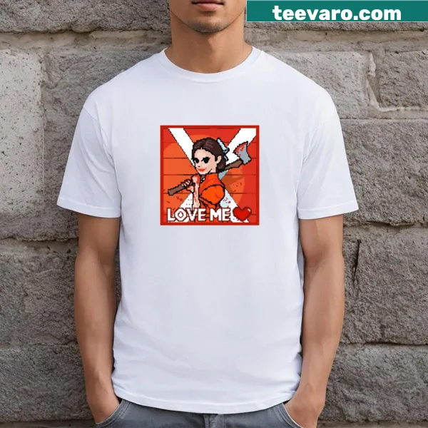Pixel art graphic of a character inspired by Mia Goth on a T-shirt