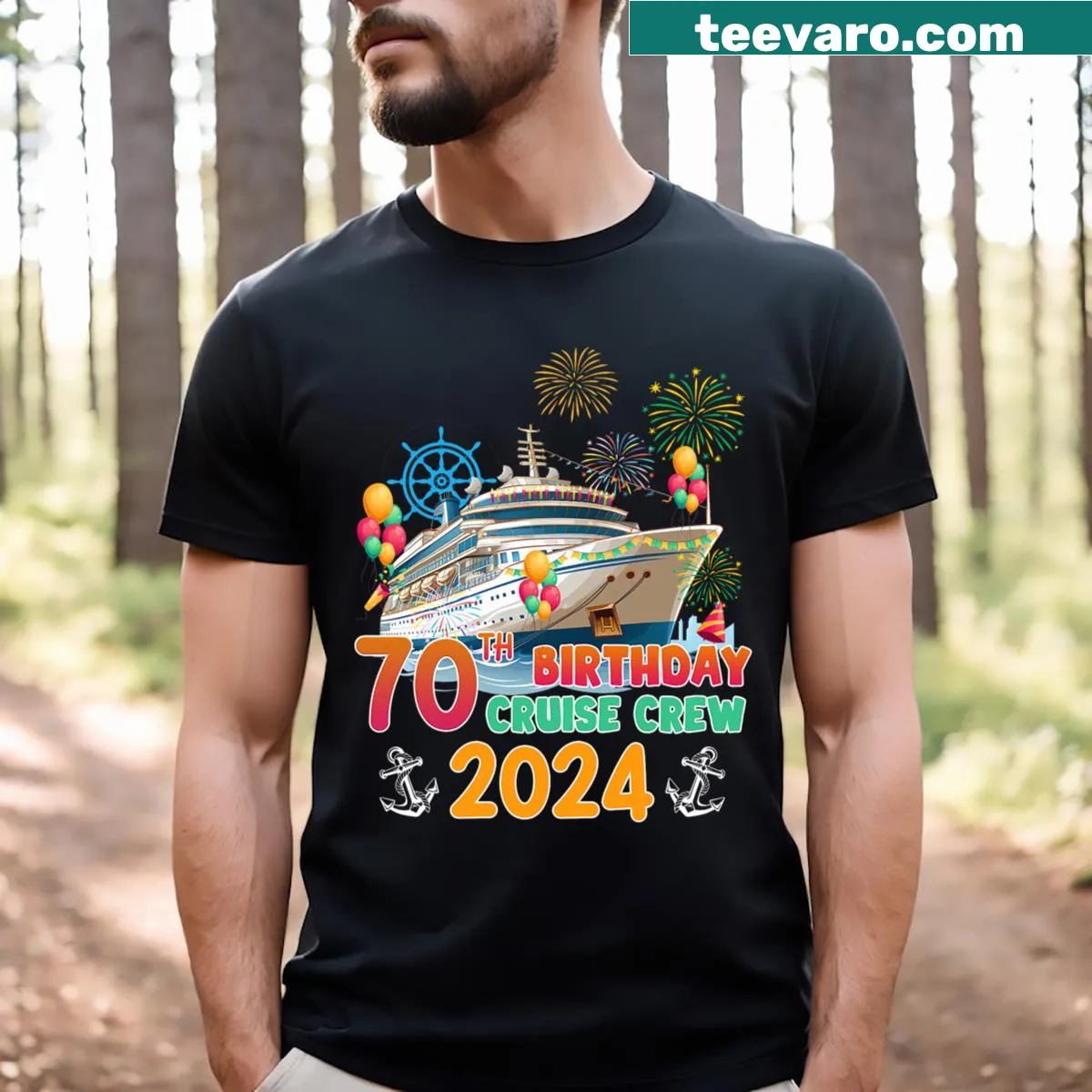 Personalized T-shirt for 70th birthday cruise celebration — on a men's t-shirt