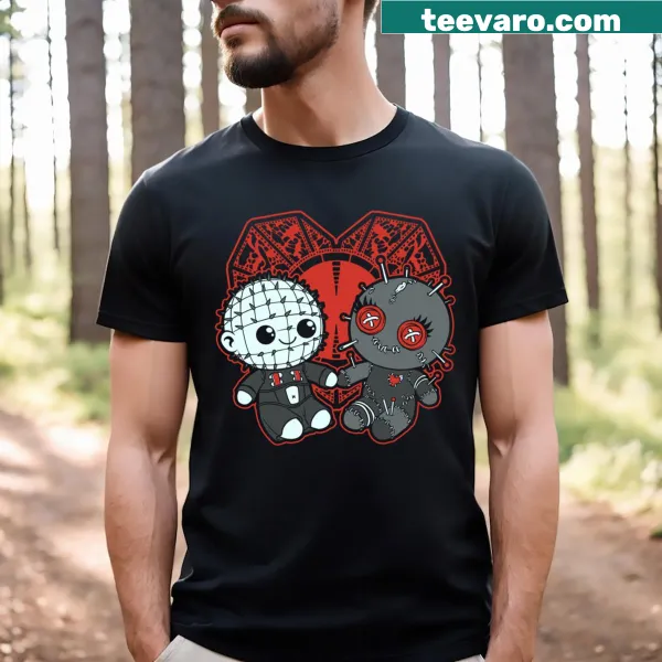 Cute voodoo love graphic t-shirt with pins and heart design