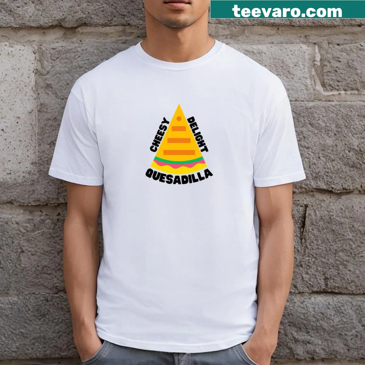 T-shirt with a humorous quesadilla graphic — on a men's t-shirt