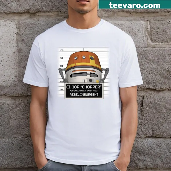 Droid graphic T-shirt with a rebellious theme