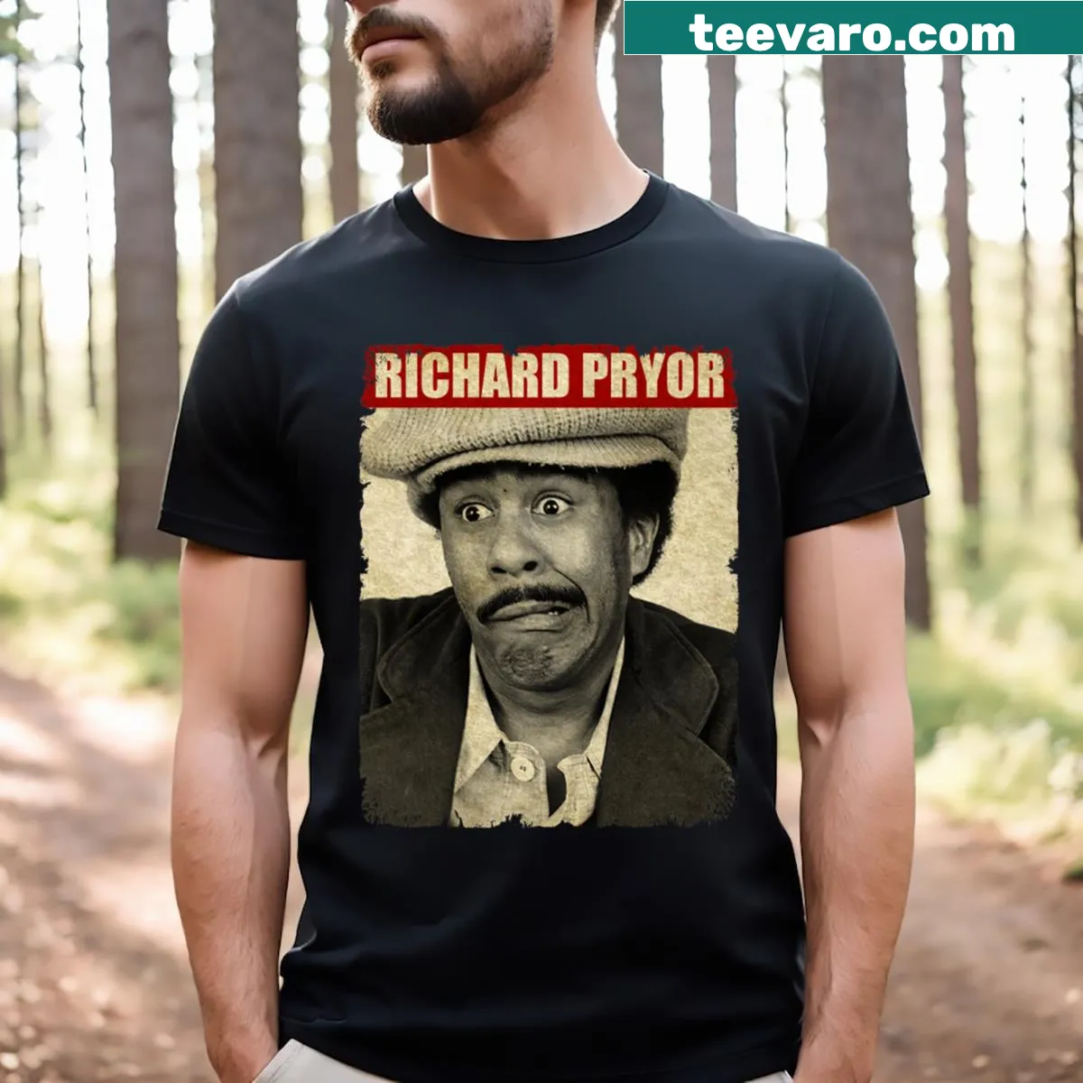Retro-style T-shirt honoring Richard Pryor with classic typography. — on a men's t-shirt