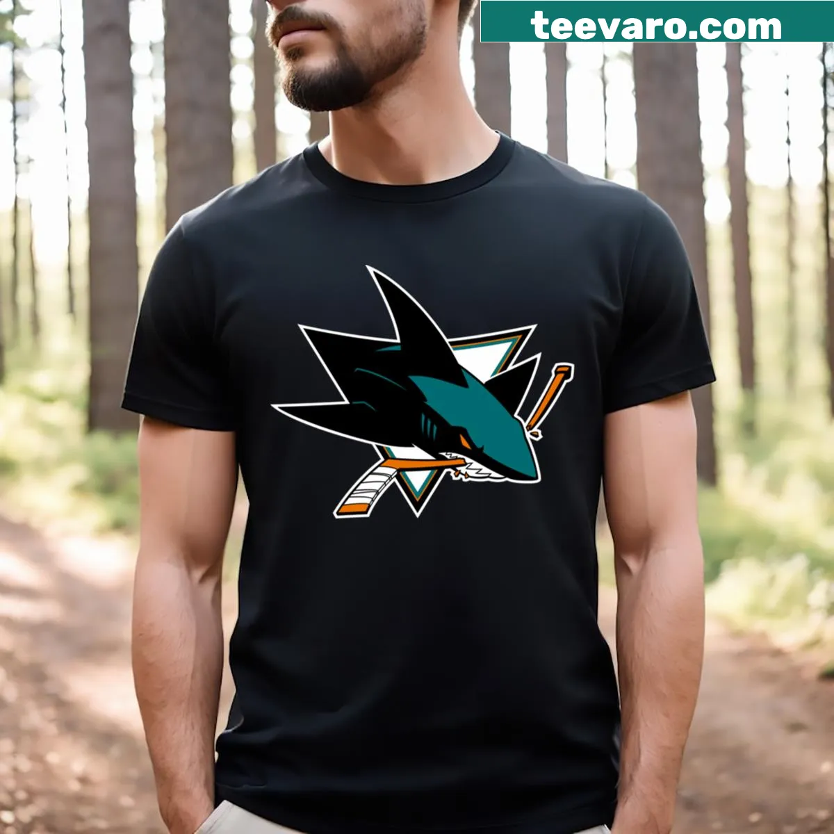 San Jose Sharks logo T-shirt for team fans — on a men's t-shirt