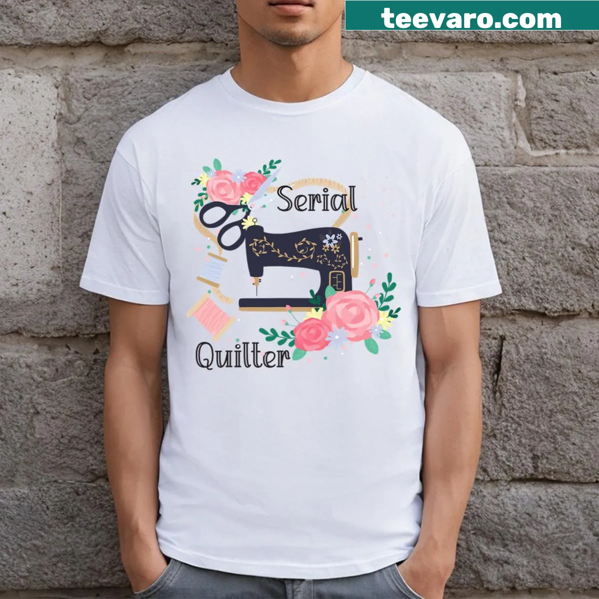 Funny quilter t-shirt with humorous sewing pun — on a men's t-shirt