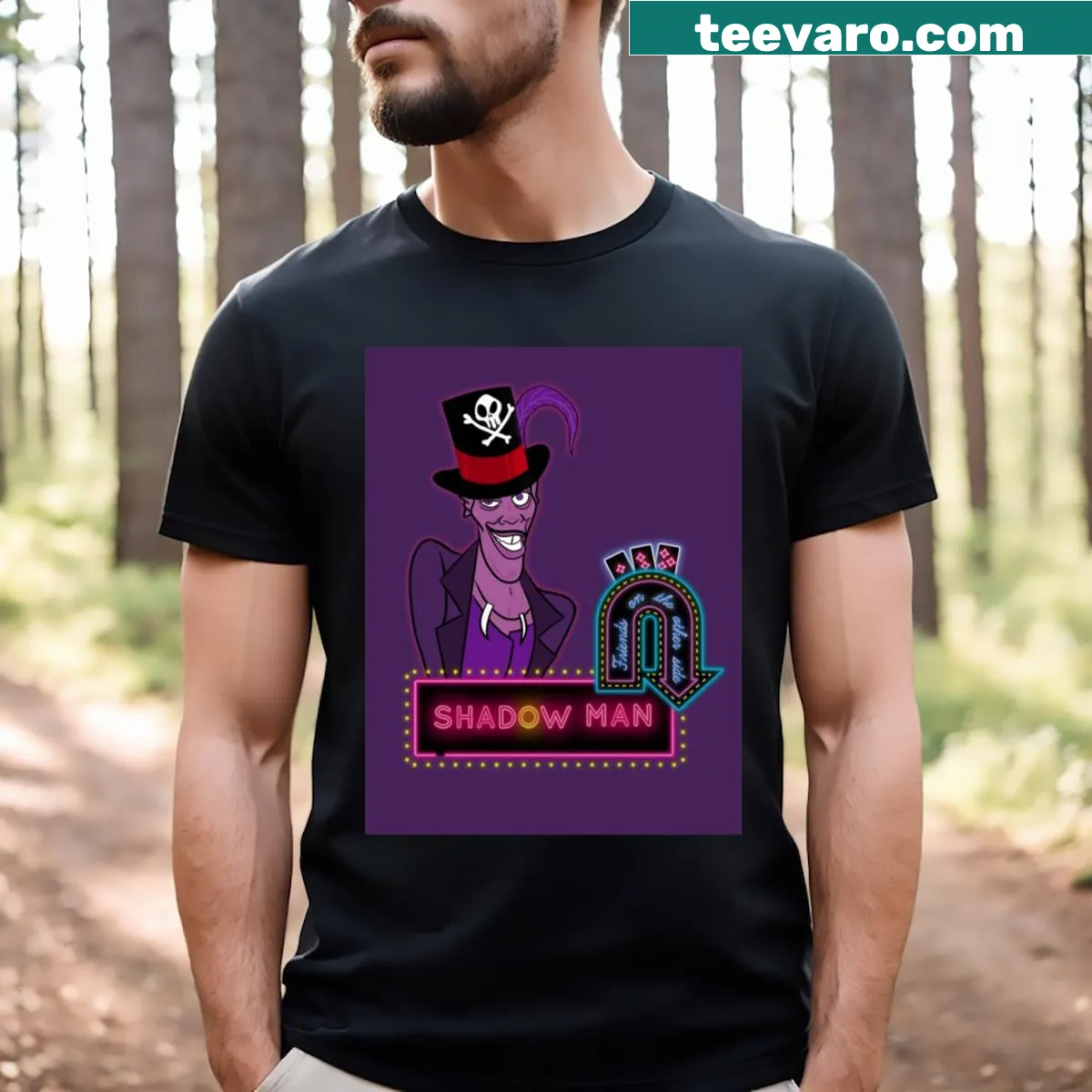 Minimalist Shadow Man t-shirt with sleek silhouette design — on a men's t-shirt