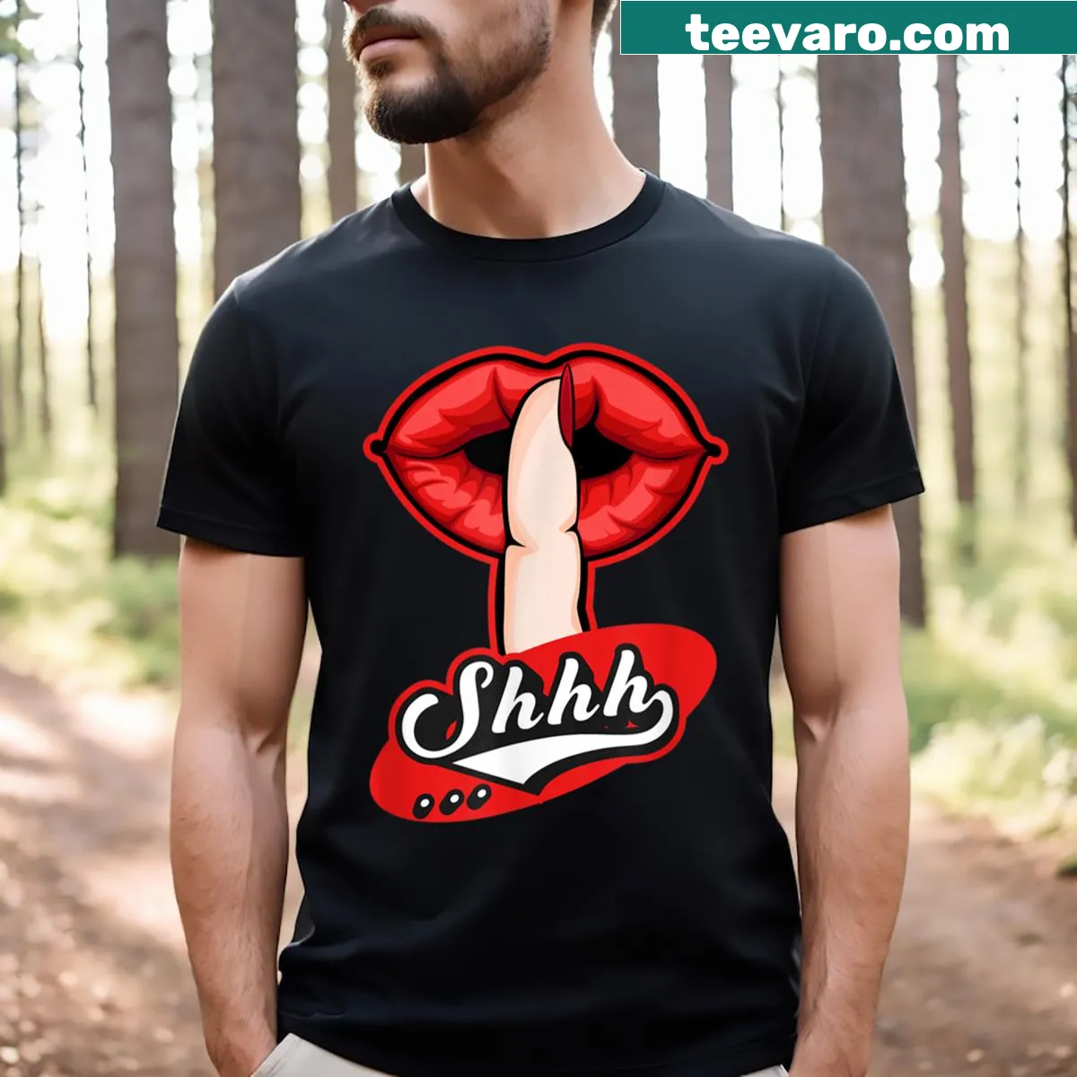 Humorous t-shirt with the phrase 'Shhhh No One Cares' — on a men's t-shirt
