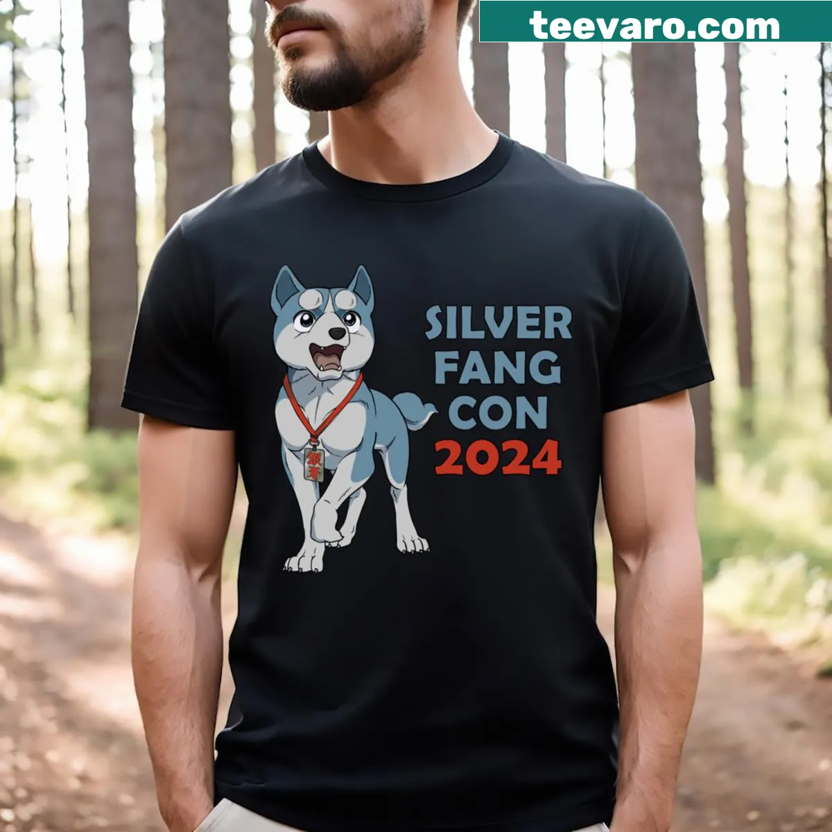Silver Fang Con 2024 T-shirt featuring a stylized graphic — on a men's t-shirt