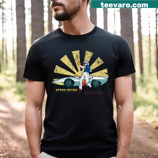 Retro Speed Racer T-shirt featuring classic racing imagery