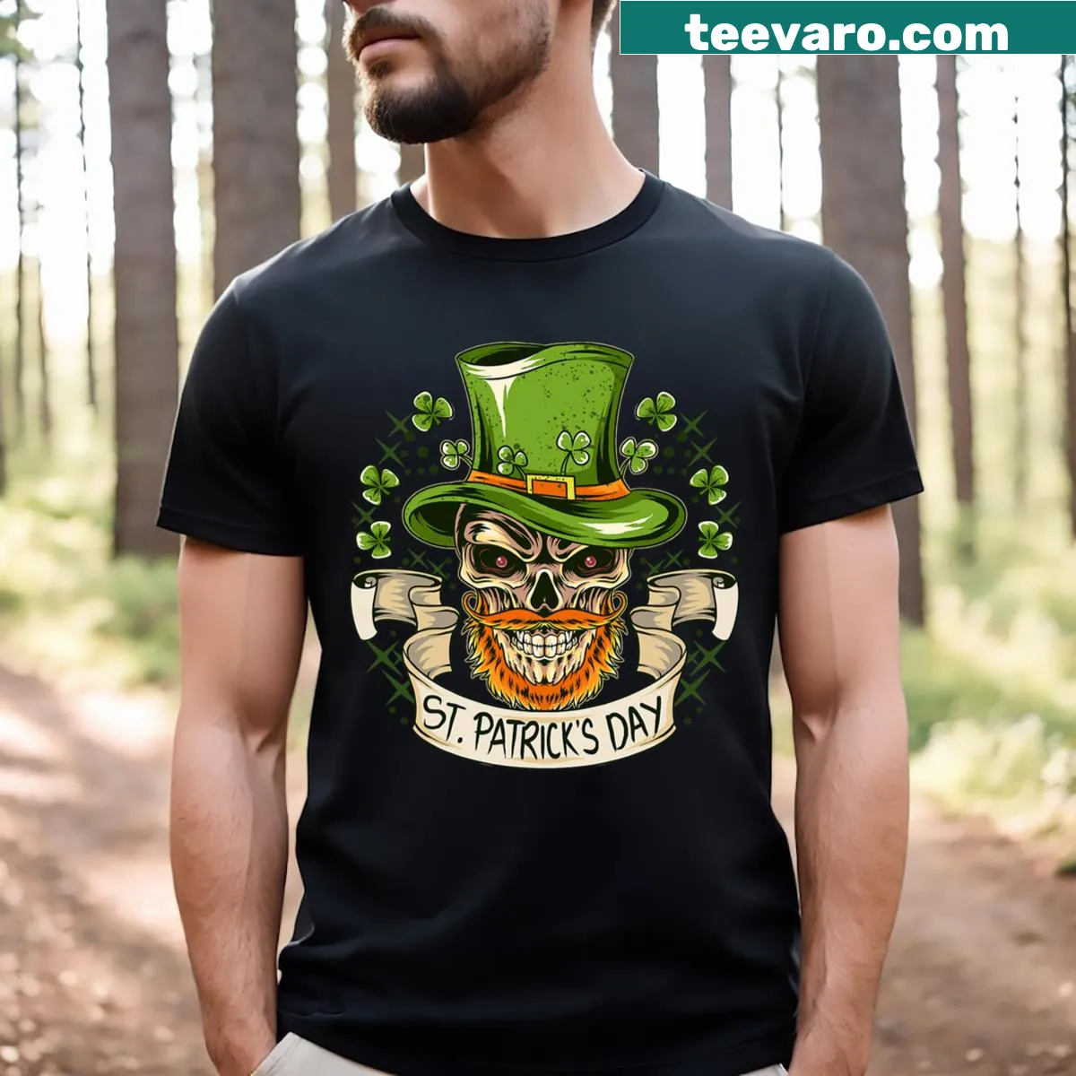 St. Patrick's Day t-shirt featuring sugar skull design — on a men's t-shirt