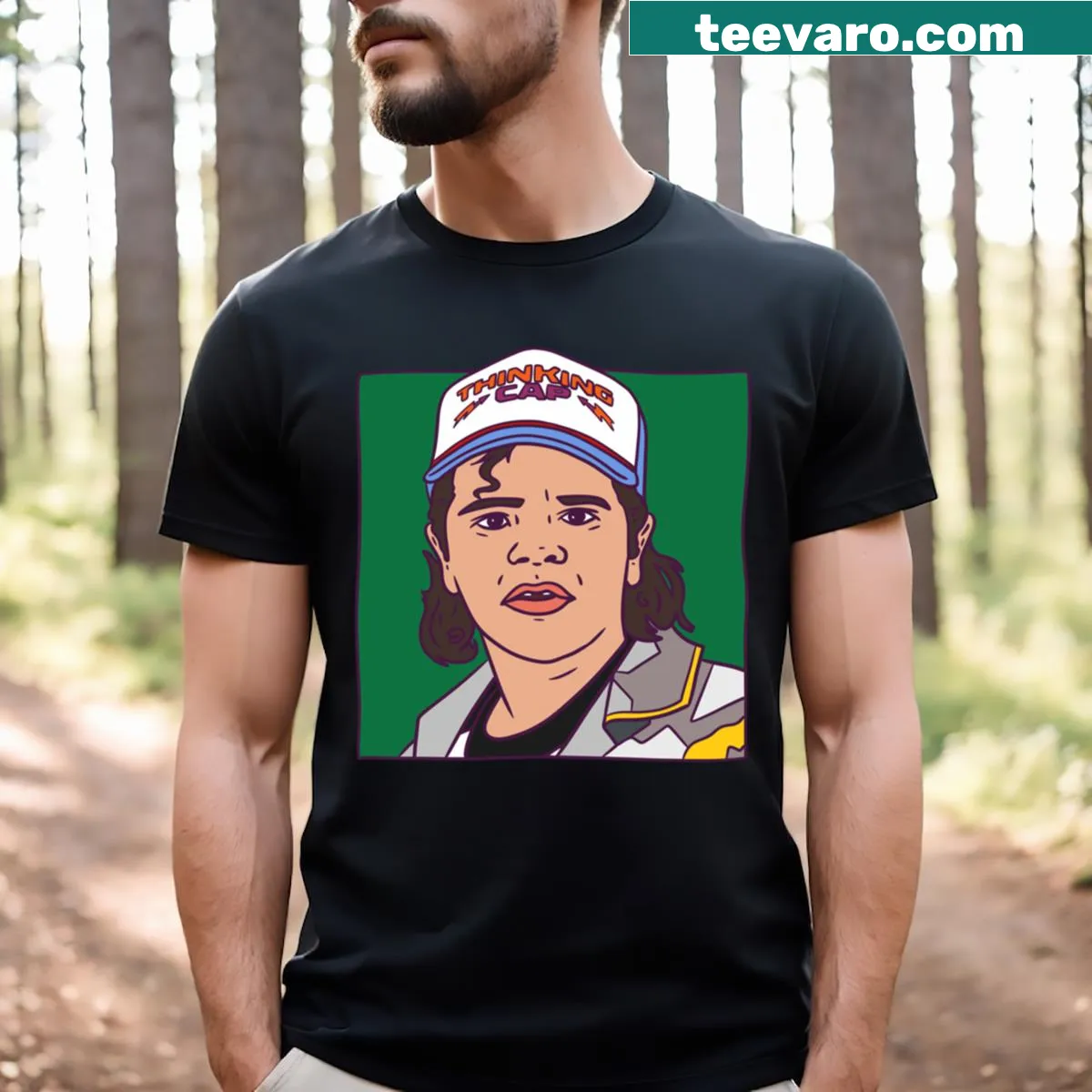 Graphic T-shirt featuring Dustin from Stranger Things — on a men's t-shirt
