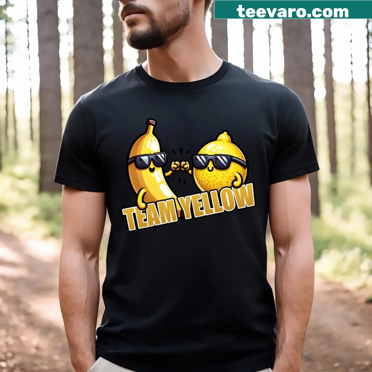 Bold Team Yellow graphic t-shirt for sports fans. — on a men's t-shirt