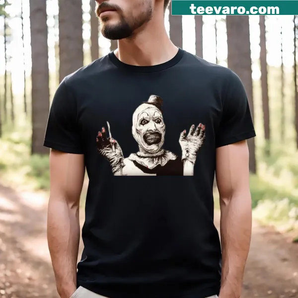 Horror-themed T-shirt featuring a chilling clown illustration