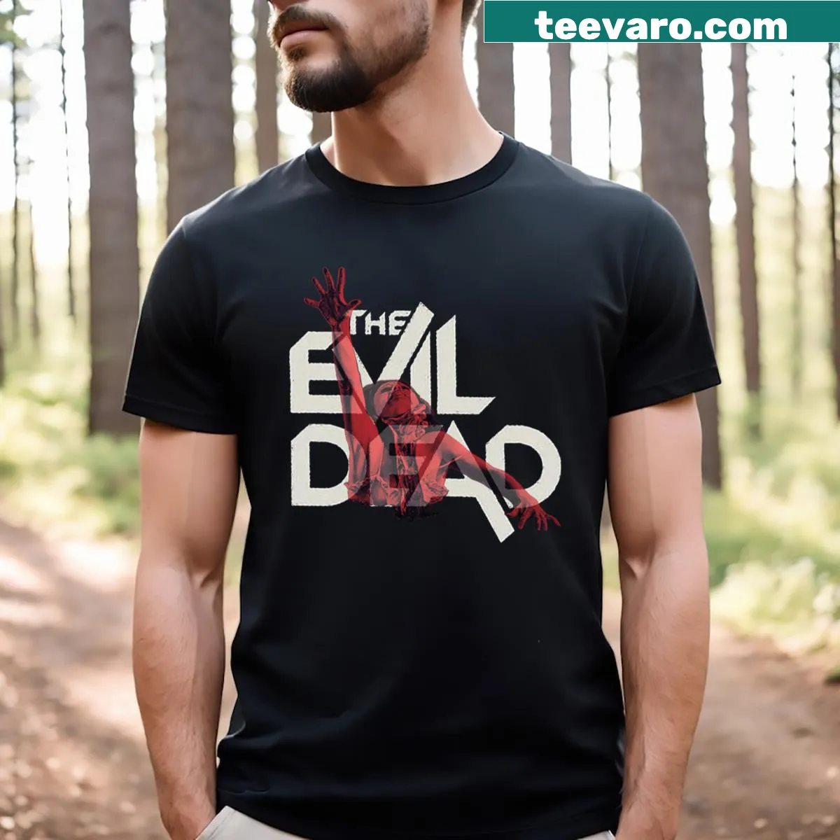 Evil Dead t-shirt with iconic horror graphic design — on a men's t-shirt